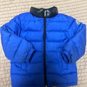 Moncler Kids Blue Puffer Jacket with Black Collar